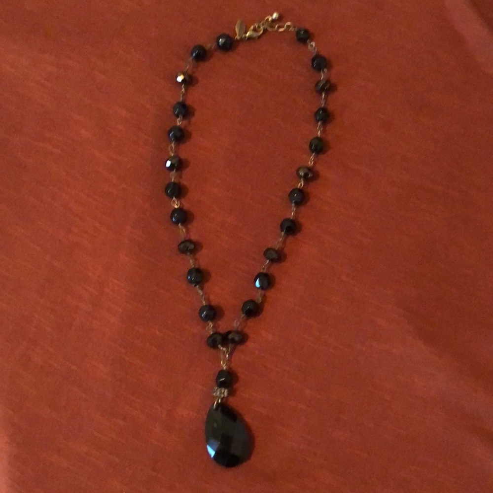 Express glass beaded drop necklace - Black/ bronze